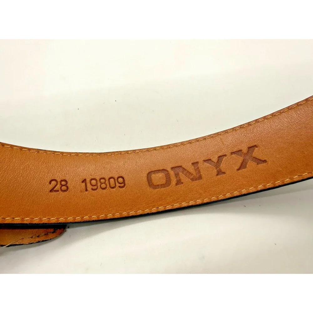 Onyx by Brighton Leather Belt Size 28 Brown 1993 Western 19809 Ornate‎ Buckle